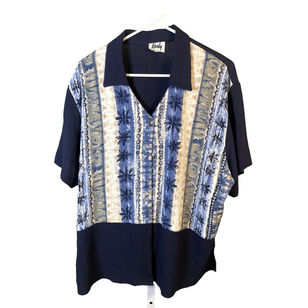 Vintage Tapestry Grandmacore Women's‎ Button up Shirt Tropical Palm Trees Beach